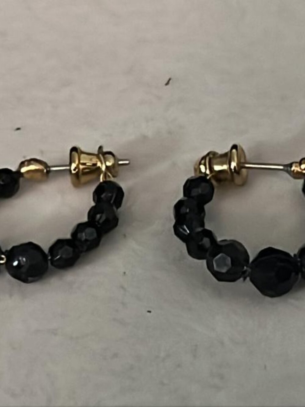 Black Faceted Bead Hoop Earrings